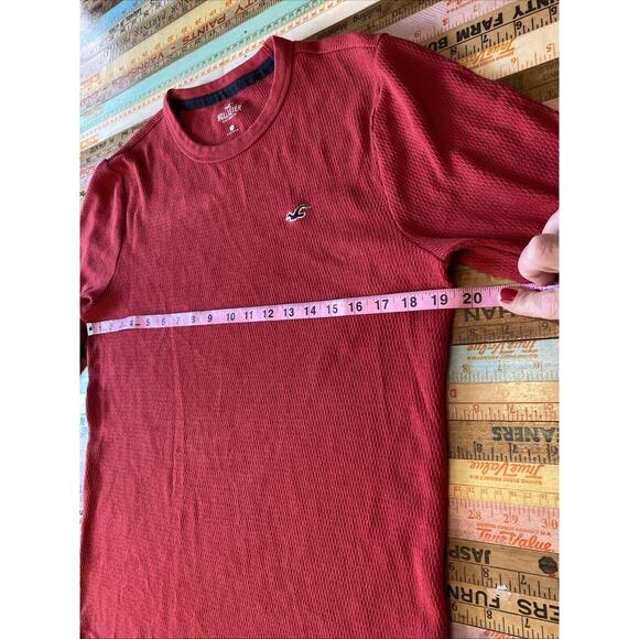 HOLLISTER M MENS 90s Y2k Waffle Knit Thermal Shirt Red Long Sleeve Abercrombie - Picture 7 of 8